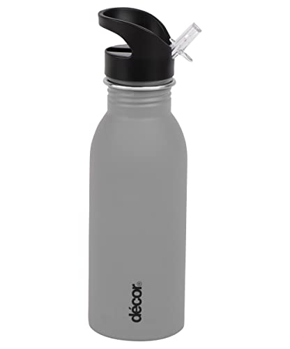 Décor Snap n Seal 500ml Stainless Steel Water Bottle with Straw, BPA Free - Leakproof Metal Flask with Carry Handle for School, Travel, Work & Gym - Ideal Drinking Bottle for Kids & Adults - Grey