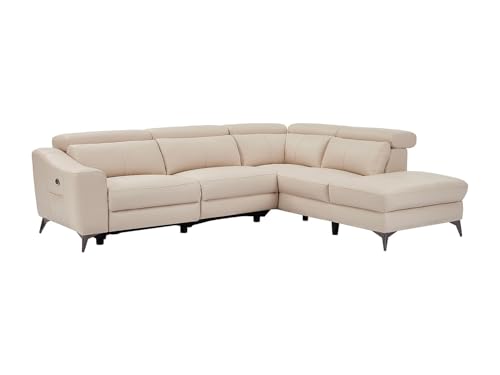 Vente-unique - Canapé d'angle Droit Relax électrique en Cuir créme FORLO