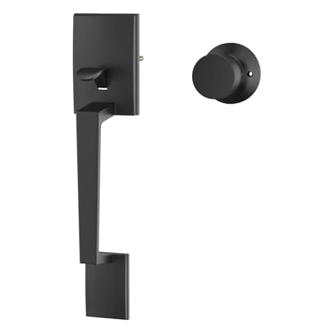 HOSOM Matte Black Front Door Handle No Lock, Exterior Door Handle Set with Door Knob, Entry Door Handleset for Right & Left-Handed Doors Cover