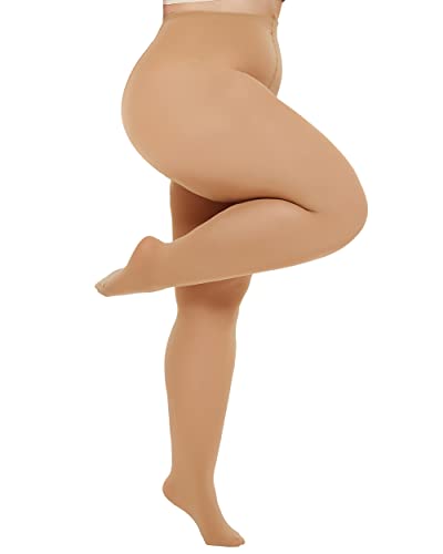 HeyUU Plus Size Tights for Women Semi Opaque Queen Size Nylon Pantyhose 1X 2X 3X 4X