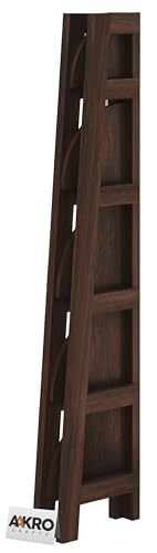 Image of Solid Sheesham Wood Corner Shelf 5 Tier Ladder Shelves Book Shelf Rack Wooden Bookcase Display Unit for Living Room Bedroom (Walnut Finish)