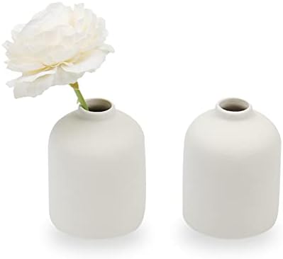 Set of 2 Ceramic Vase for Flower, Small Decorative Flower Vase Set for Home Decor, Living Room, Table, Kitchen, Wedding, Office, White