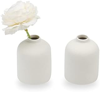Set of 2 Ceramic Vase for Flower, Small Decorative Flower Vase Set for Home Decor, Living Room, Table, Kitchen, Wedding, Office, White