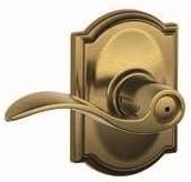 SCHLAGE Accent Bed/Bath Privacy Door Handle with Lock, Antique Brass | Interior bedroom or bathroom door lever with push button lock, Reversible, Easy install, Certified durability, Universal fit