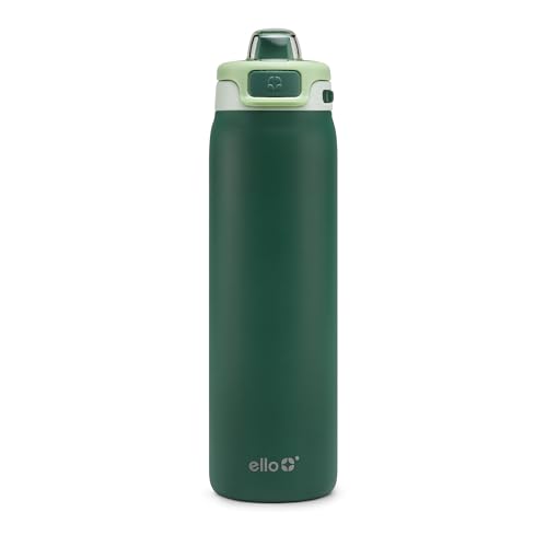 Ello Pop & Fill 22oz Stainless Steel Water Bottle with Quick Fill Technology, Double Walled and Vacuum Insulated Metal, Leak Proof Locking Lid, Sip and Chug, Reusable, BPA Free, Forest Mist