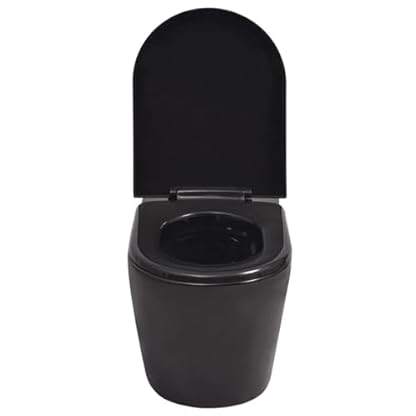 ZEYUAN Hänge-Toilette mit Unterputzspülkasten, Stand Wc Mit Spülkasten Komplett, Wc Komplettset, Keramik Schwarz – Bild 4