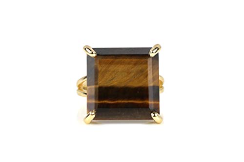 Anemone 14K Gold Tiger Eye Ring - Handmade Statement Fashion Rings For Women - Gold Rings For Women - Gift Idea For Birthday, Graduation, Mothers Day, Special Occasions - Choose Ring Size #TOP3