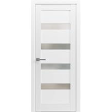 Pantry Kitchen Lite Pre-Hung Door with Hardware | Quadro 4113 White Silk with Frosted Opaque Glass | Single Panel Frame Trims | Bathroom Bedroom Sturdy Doors -36" x 80"
