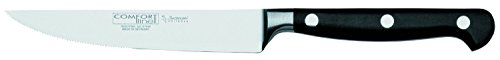 Burgvogel SOLINGEN Couteau à Steak Comfort Line forgé 12 cm, Inoxydable, Lavable au Lave-Vaisselle, riveté, Noir, Haute qualité Cover