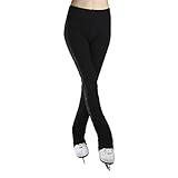 COYI Strass Eislaufstrumpfhosen Eiskunstlauf Hose Thermo,Damen Mädchen Eiskunstlauf-Trainingshose Tanzhose Eislaufen Strumpfhose(Size:S,Color:Schwarz)