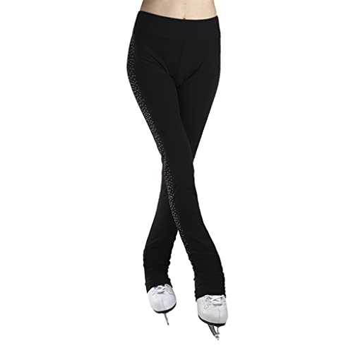 COYI Strass Eislaufstrumpfhosen Eiskunstlauf Hose Thermo,Damen Mädchen Eiskunstlauf-Trainingshose Tanzhose Eislaufen Strumpfhose(Size:S,Color:Schwarz) Cover