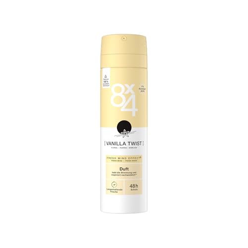 8X4 Vanilla Twist Deospray, Deodorant mit pudrigem Vanille Duft, sinnliches Deo ohne Aluminium (ACH) mit 48h zuverlässigen Schutz (150 ml)