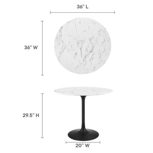Image of Modway Lippa Mid-Century Modern 36 inch Round Artificial Marble Dining Table in Black White