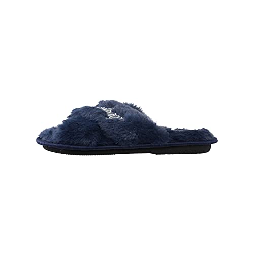 Image of FOCO Womens NFL Team Script Wordmark Fuzzy Cross Slide Slippers