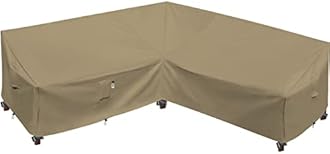 Heavy Duty Outdoor Sectional Cover, Waterproof 600D Patio Furniture Covers, Lawn Patio Couch Cover (Desert Khaki, V-Shaped-90 x 90")