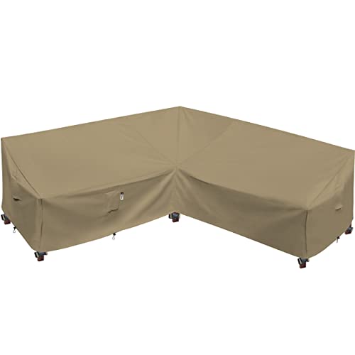 Flexiyard Heavy Duty Outdoor Sectional Cover, Waterproof 600D Patio Furniture Covers, Lawn Patio Couch Cover (Desert Khaki, V-Shaped-90 x 90")
