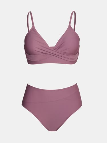 Image of CUPSHE Women's Bikini Sets Two Piece Swimsuit High Waisted V Neck Twist Front Adjustable Spaghetti Straps Bathing Suit