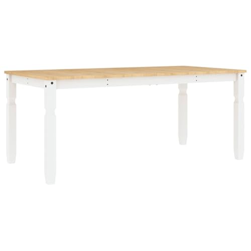 vidaXL Corona White Dining Table 180cm - Solid Pine Wood, Honey Wax Finish, Minimalist Farmhouse Style Rectangular Tabletop for Dining Room