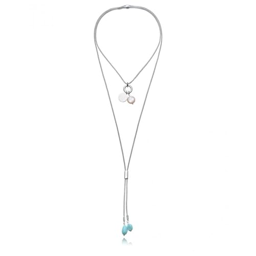 Viceroy Collar Fashion Mujer 14344C01000 – Acero Chapado Plata con Piedra Natural Amazonita Verde | Collar Largo 125 cm Elegante y Versátil