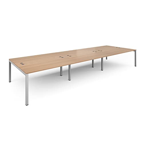 DAMS Connex triple back to back desks 4800mm x 1600mm - white frame, beech top