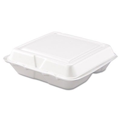 Small 3-Compartment Foam Hinged Lid Carryout Container in White