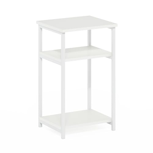 Image of Furinno JUST 3-Tier Telephone Table, Metal Frame Modern Side Table with Open Shelf, Night Stand, Bedside Table, Easy Assembly, for Living Room, Bedroom, White