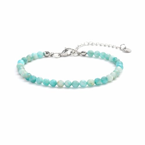 Kim Johanson® Tobillera de acero inoxidable para mujer con auténticas piedras naturales de amazonita en turquesa y plata, cadena para el tobillo de piedra natural con perlas de piedras preciosas de 4