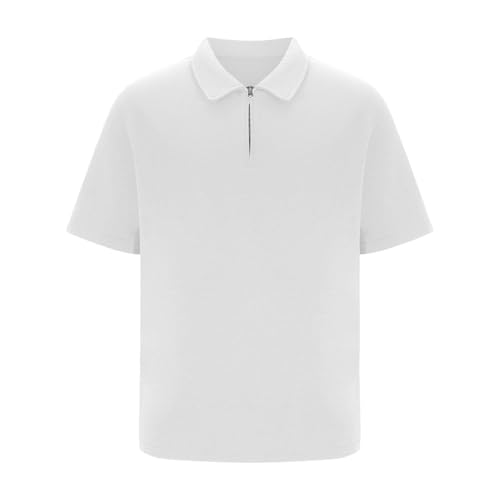 Camiseta informal suelta con cremallera para hombre Tops con volantes, Blanco, S