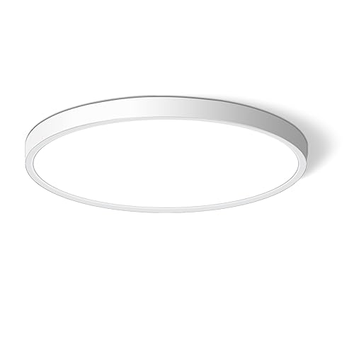 CHARYJOD LED Flush Mount Ceiling Light Fixture 12Inch, 24W Flat Light,5000K Ultra Thin Surface Panel Low Profile for Bedroom Kitchen Bathroom Garage Living Room, White (DC-CJ-0030-24W-50K)
