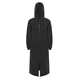 ranrann Erwachsene Arbeitsschürze Lang mit Kapuze Robe Kittel mit Reißverschluss Wasserdicht Kittelschürze Uniform Arbeitskleidung Schwarz XL