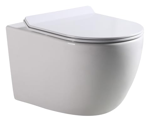 LANERI WC SOSPESO Serie Bent Rim - Vaso Sospeso Rimless - Senza Brida - Bianco Lucido - Misura cm. 52 - Coprivaso Soft-Close