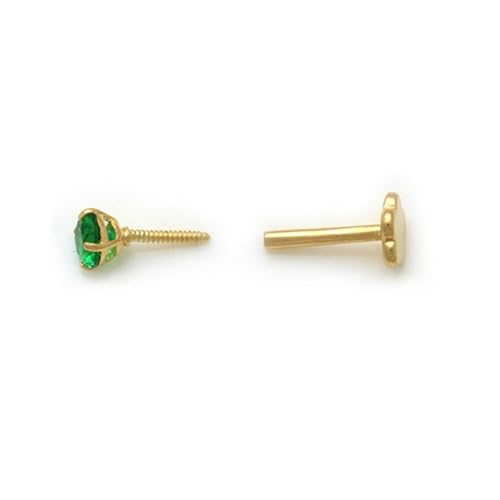 Image of AVORA 14K Yellow /White Gold 3mm Round Simulated Diamond (0.1 carat) Cartilage Piercing Flat Back Earring Body Jewelry (18 Gauge) - Emerald, Ruby, Amethyst, Sapphire, Sim. Diamond