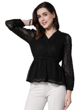 style quotient Women Peach Lace Casual Top-picture-43