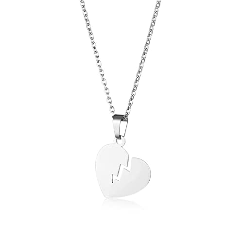 YUANYIRAN Collier Pendentif Coeur Brisé - Créatif Amour Coeur Brillant Clavicule Chaîne Hip Hop Charme Personnalité Colliers Accessoires pour Filles Femmes Bijoux Cadeau,Argent,45Cm Cover