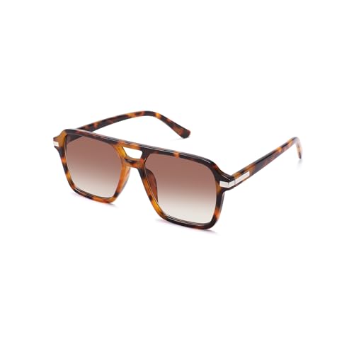 Retro 70s Square Aviator Sunglasses for Women Men Trendy Vintage Double Bridge Shades