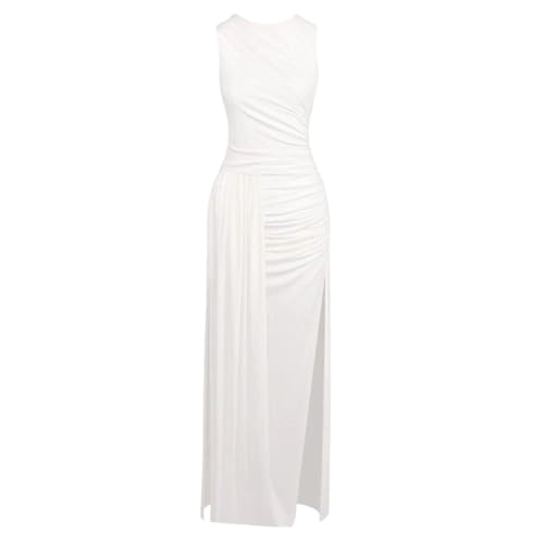 Women's Ruched Sleeveless Dress High Slit Sleek Soft Summer Vacation