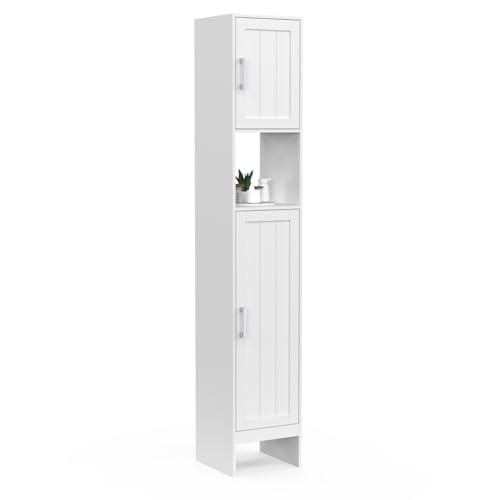 IDMarket Waldo - Mueble columna de baño con 2 puertas, color blanco