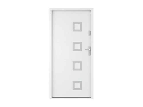 Vente-unique - Puerta de entrada de acero macizo y acero inoxidable de 207 cm de alto x 100 cm de ancho, color blanco - apertura izquierda - TIFANA