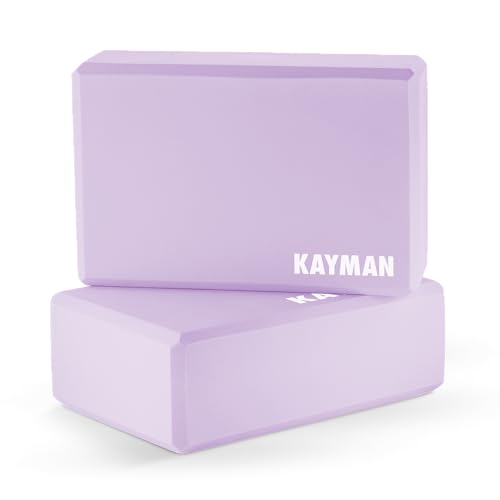 Kayman Yoga Block 2-Pack - Durable EVA Foam Blocks with Non-Slip Surface - Lightweight, Portable, and Ideal for Improving Flexibility, Balance & Alignment