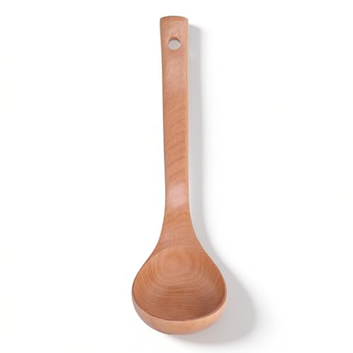 Cyrank Holz Suppenkelle mit langem Griff, Servierlöffel aus Holz, Kochlöffel Suppenlöffel Schöpfkelle Schopflöffel Saucenlöffel, Breilöffel, Suppenkelle Holzsoßenkelle Holzkelle