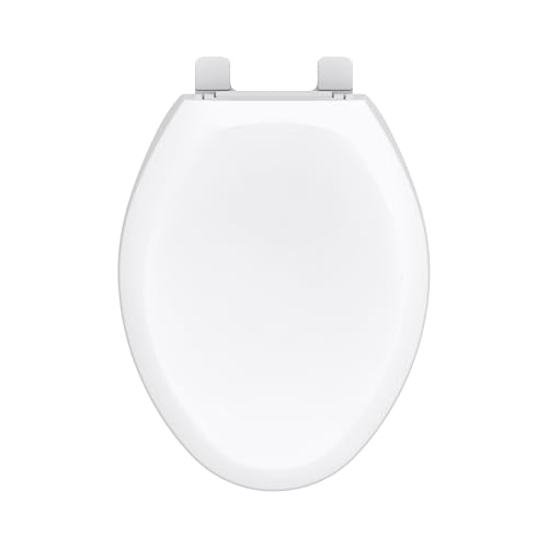 Gerber Elongated Toilet Seat with Cover, Soft Close, No Slam, Quick & Easy Install, Heavy-Duty Plastic, Adjustable Fit for Standard Elongated Toilets, Durable & Fade-Resistant, White G0099213