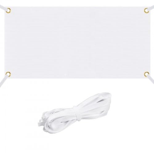Cozlly 180x60cm Banner Blanco para Pintar, Pancarta de Poliéster Blanco, Grande Bandera Blanca de Poliéster con Cuerda de 6m, Pancarta Personalizada para Bodas Cumpleaños Eventos Escolares
