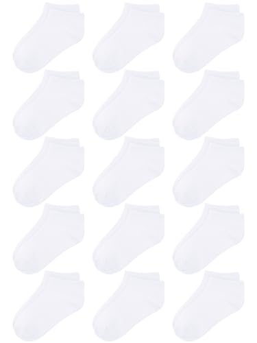 Cooraby 15 Pack Kids' Half Cushion Low Cut Athletic Ankle Socks Boys Girls Ankle Socks (2-4 Years, White)