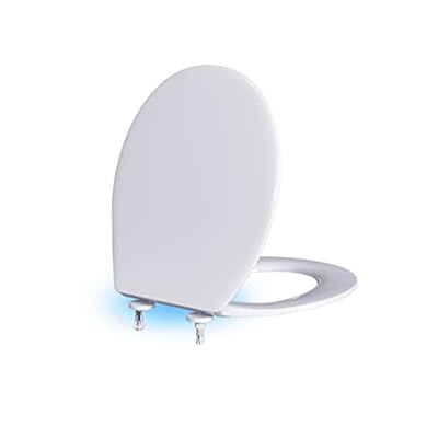 R&T Round Toilet Seat with Night Light Sound-activated Sensing Light Quiet Close Quick-Release (Round)