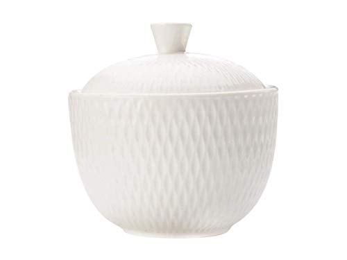Maxwell & Williams White Basics Diamonds Sucrier avec couvercle en porcelaine dans une boîte cadeau Blanc 10 x 9,5 x 8,5 cm