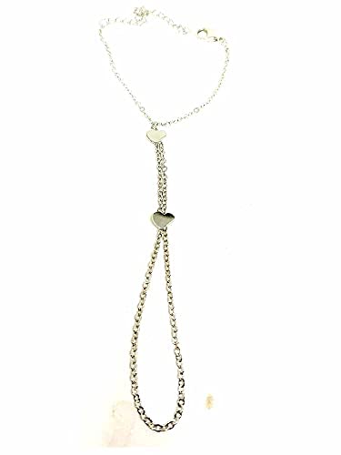 Pulsera anillo besamano plata amuleto 2 corazones pequeños joyería mujer brazalete dedos pequeños