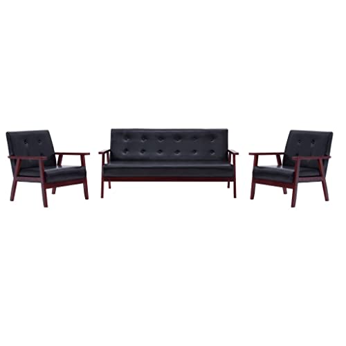 Hommdiy Sofa 3 sitzer mit 2 Stühlen Sofa & Couche ledersofa küchensofa polstergarnitur Schwarz Kunstleder