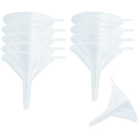 JUAWTYUK 10-Pack 2.16-Inch Mini Clear Plastic Funnel, for Filling Bottles, Lab Bottles, Perfect for Essential Oils, Sand Art, Perfumes, Spices, Powder Funnel, Recreational Activities Cover