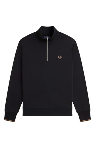 Taglio dritto Fred Perry - Felpa da uomo a mezza zip, Nero S77, M