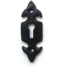 Black Antique Malleable Cast Iron Keyhole Cover Escutcheon - Ornate Fleur-De-Lys by Doorfittings4u